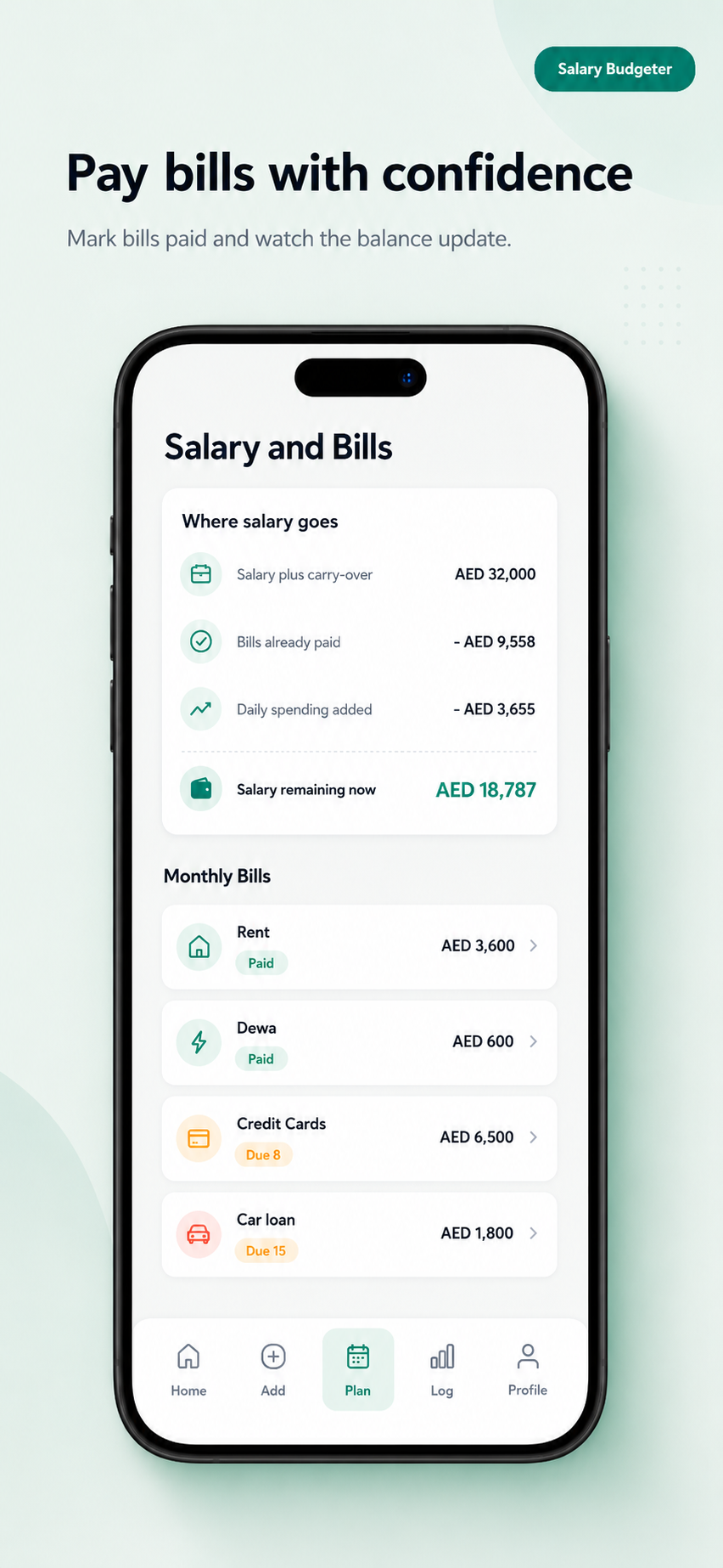 Budgii salary and bills screen