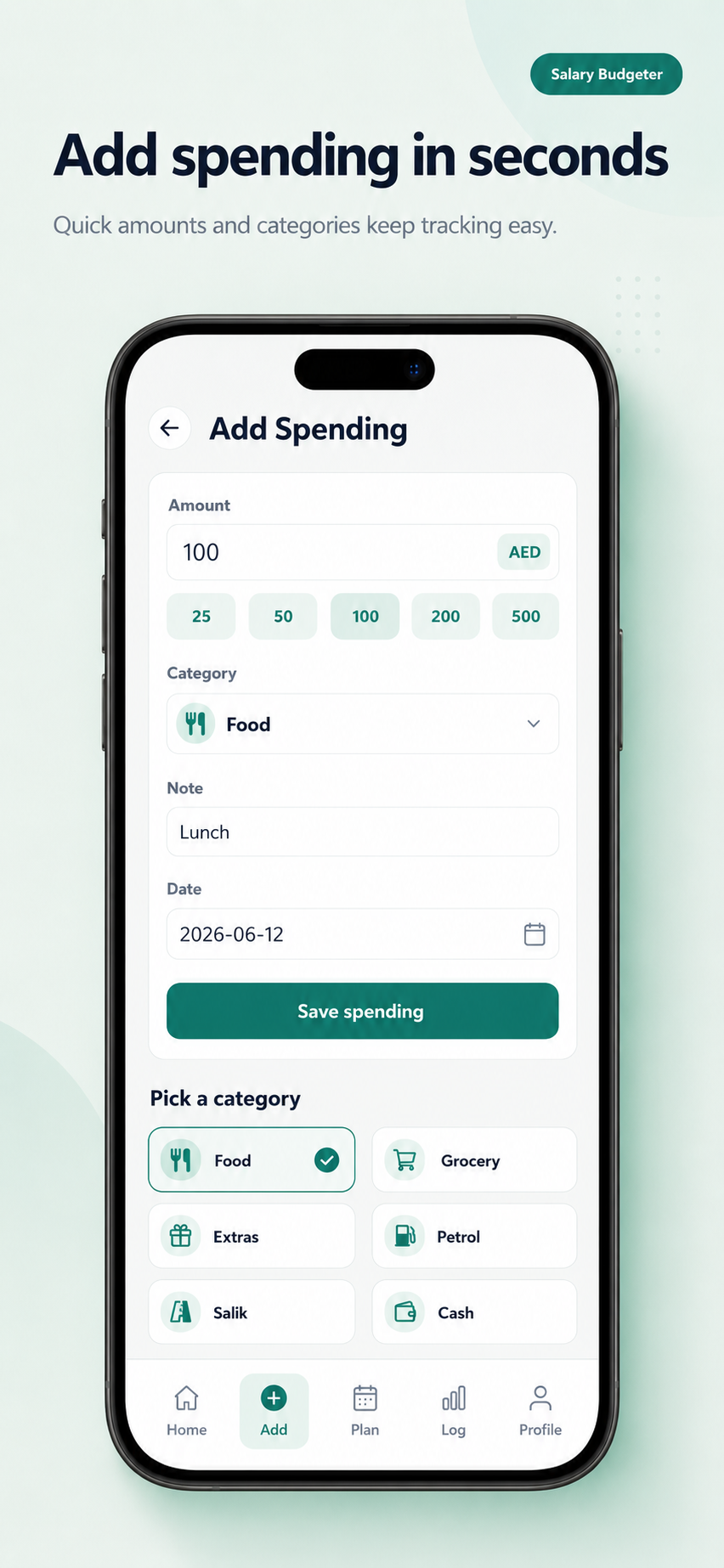 Monthli add spending screen