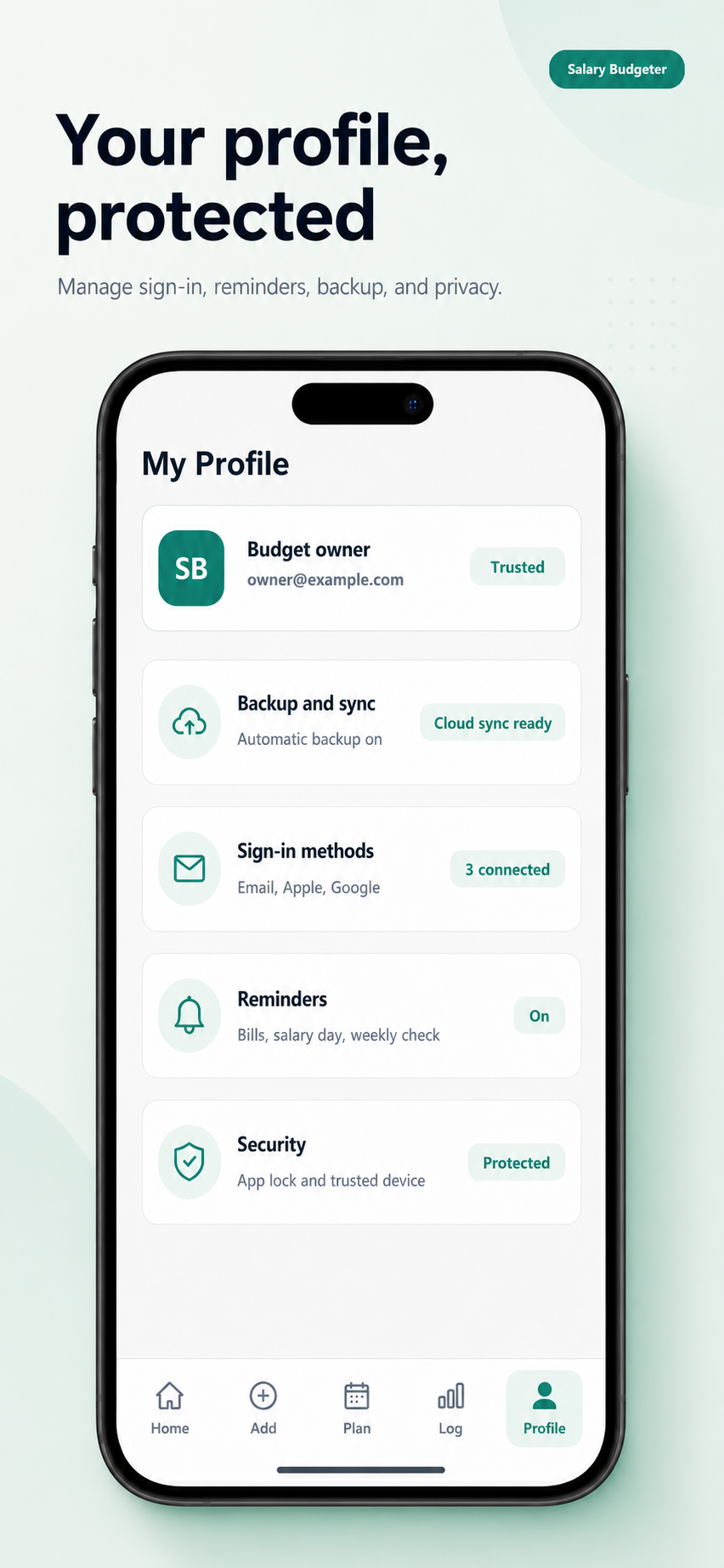 Monthli profile and protection screen